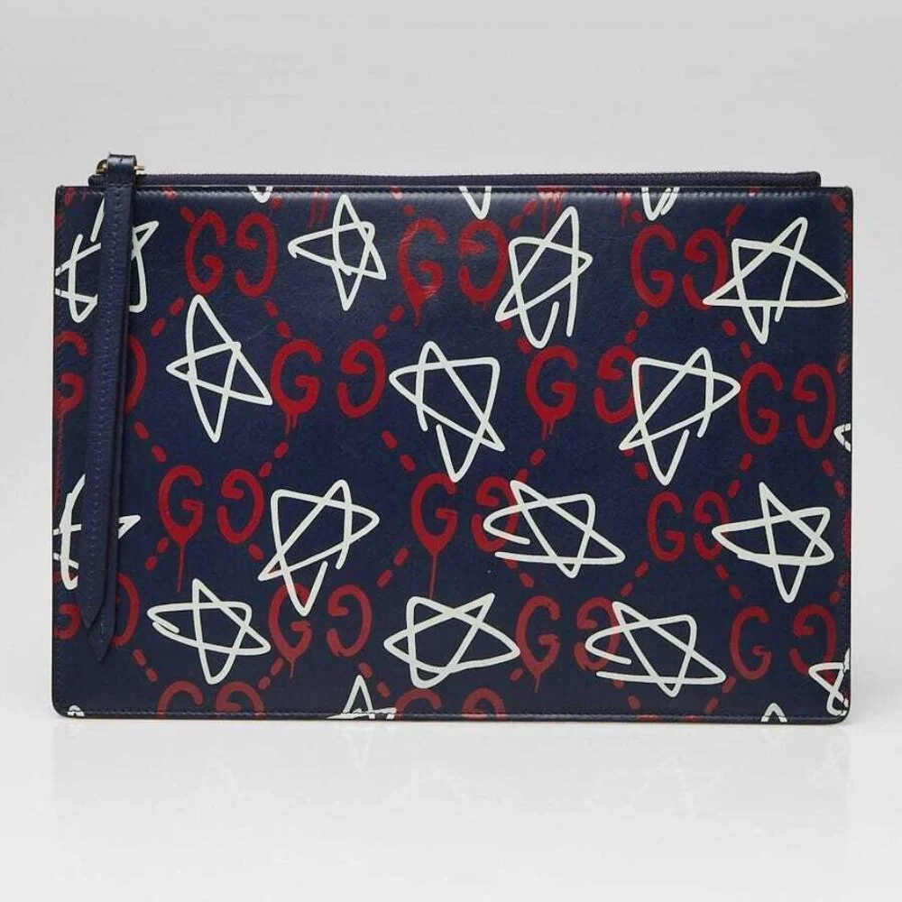 Gucci Blue Smooth Leather Gucci Ghost Zip Pochette - Picture 5 of 10